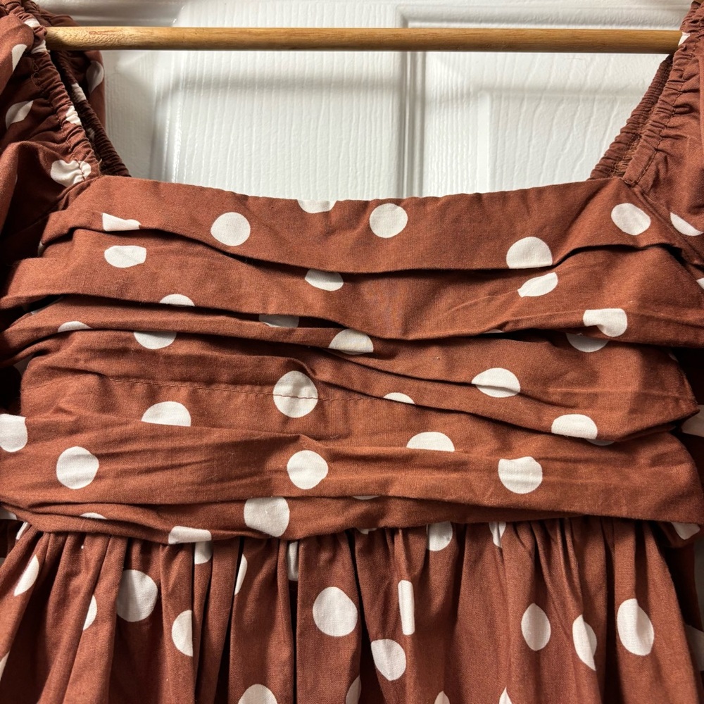 Abercrombie & Fitch Rust Polka Dot Smocked Dress - Picture 6 of 8